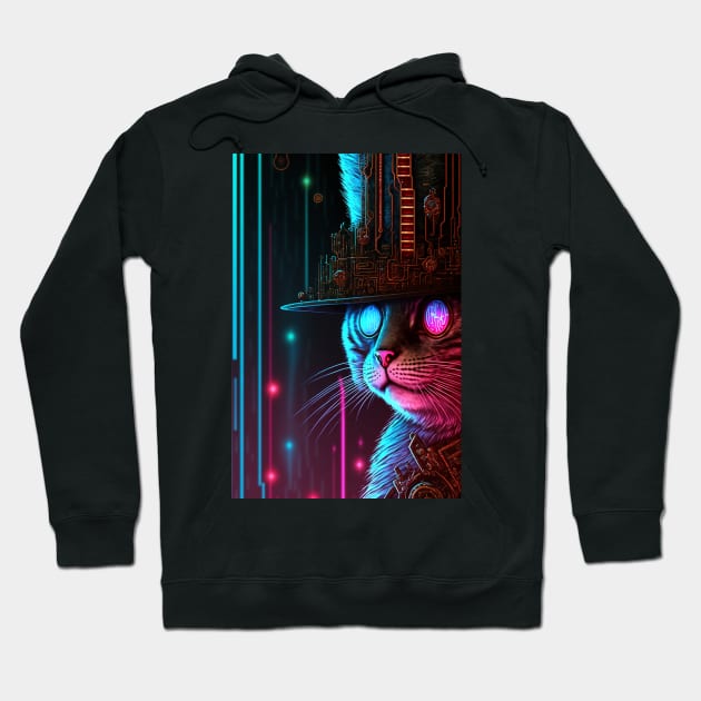 Cool Cyberpunk Steampunk Cat Detective Hoodie by Obotan Mmienu